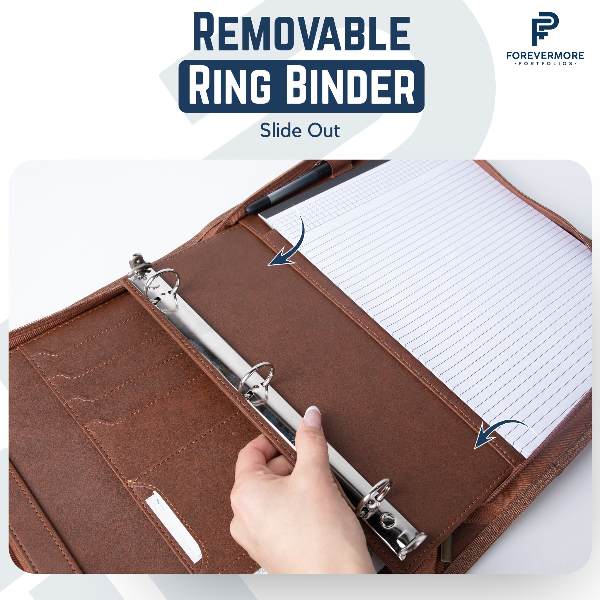 Portfolio Binder, Pacific Mailer 3 Ring Binder Portfolio Organizer with  Leather Folder Writing Pad Zipper Business Notebook Binders Tablets  Notepads
