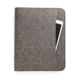 Galaxy Gray Zippered Leather Portfolio with Detachable 3-Ring Binder
