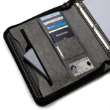 Galaxy Gray Zippered Leather Portfolio with Detachable 3-Ring Binder
