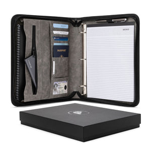 Galaxy Gray Zippered Leather Portfolio with Detachable 3-Ring Binder