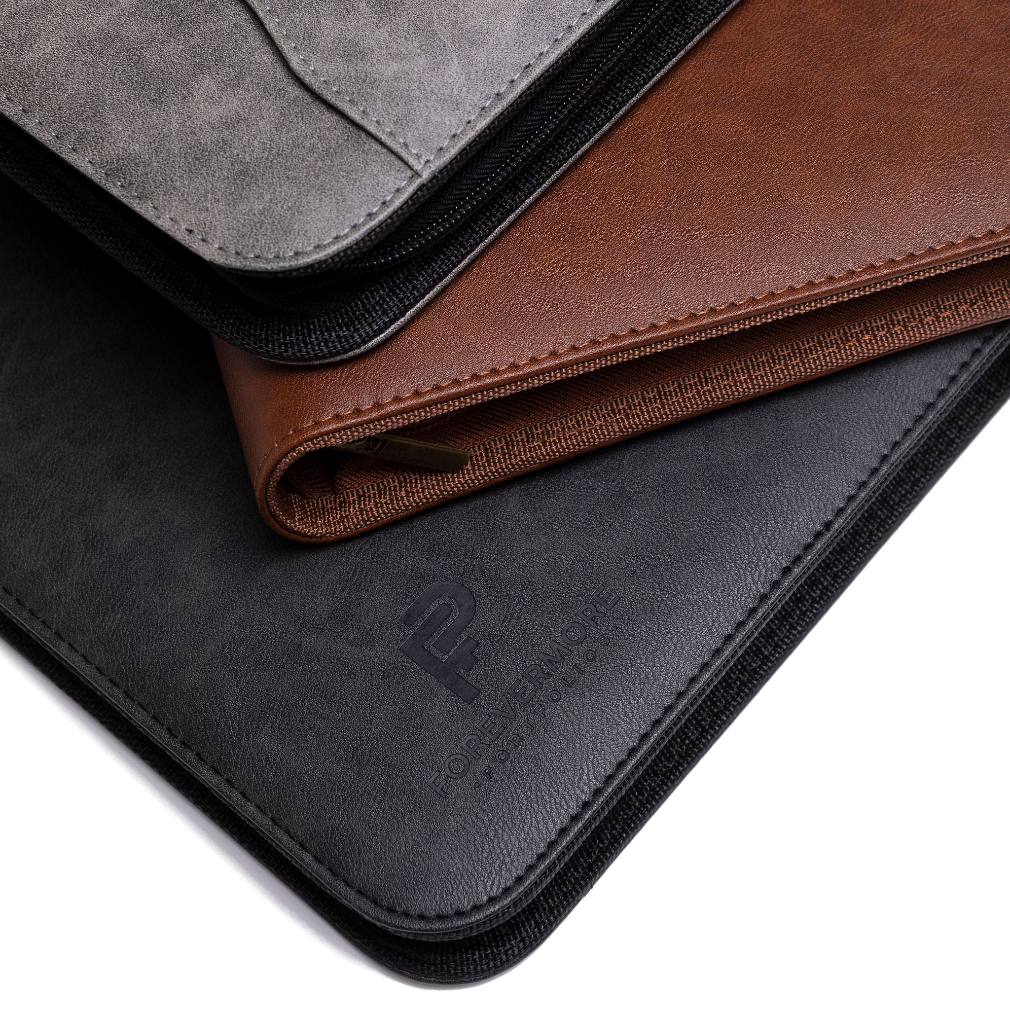 Zippered Portfolio Crazy Horse Leather Portfolio with 3-Ring Binder for A4 Documents and Surface Pro 4 / New Surface Pro